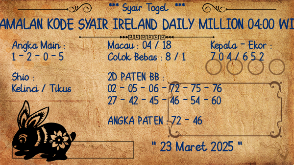 Prediksi Ireland Daily Million 04:00 WIB