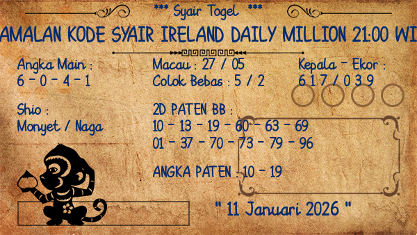 Prediksi Ireland Daily Million 21:00 WIB