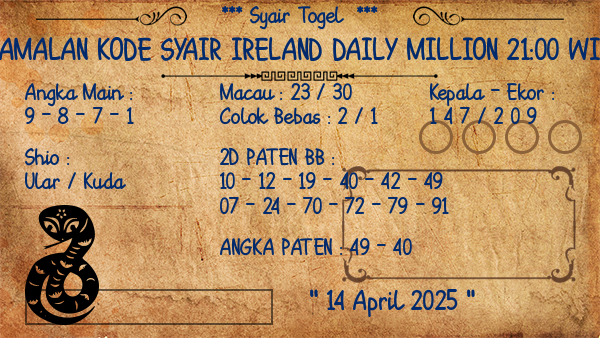 Prediksi Ireland Daily Million 21:00 WIB