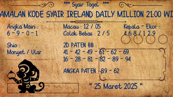 Prediksi Ireland Daily Million 21:00 WIB