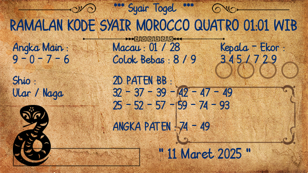 Prediksi Morocco Quatro 01:01 WIB